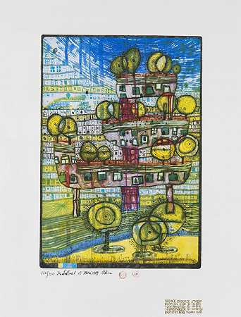 《无尽的城市》，1988年。 by Friedensreich Hundertwasser