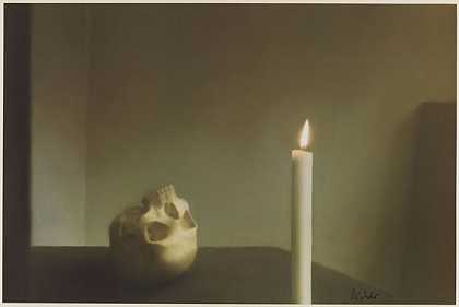 海报：骷髅与蜡烛，1995年。 by Gerhard Richter