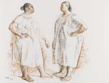 两个站立的女人，1964年。 by Francisco Zúñiga