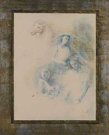 无标题（女性研究和马画像），1981年。 by Mersad Berber