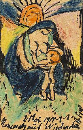 有孩子的母亲，1914年。 by Hermann Max Pechstein