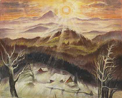 1929年，巴伐利亚森林的冬日阳光。 by Albert Birkle