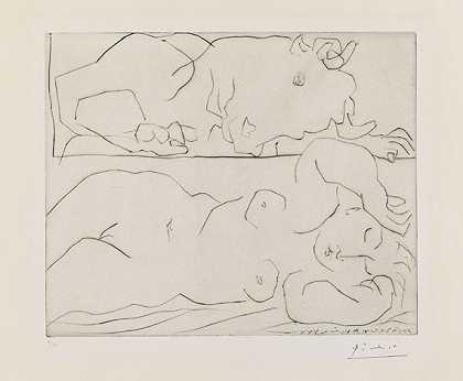 牛头怪凝视着睡梦，1933年。 by Pablo Picasso