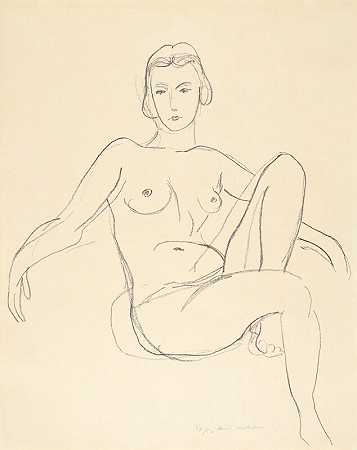 1925年裸体坐着，双臂伸展 by Henri Matisse
