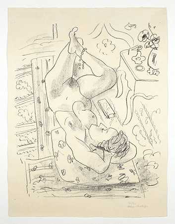 1929年，赤身裸体倒在路易十五桌旁 by Henri Matisse