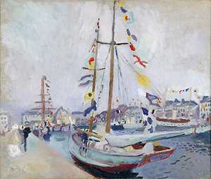 1904年，勒阿弗尔装饰着旗帜的游艇[Le Yacht pavoise au Havre] by Raoul Dufy