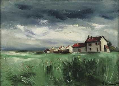 《带房屋的风景》，约1928年 by Maurice de Vlaminck