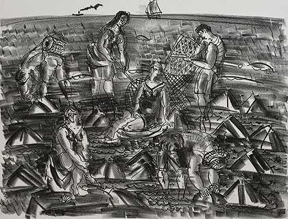 虾渔民，发件人：大海|虾渔民：大海，1933 by Raoul Dufy