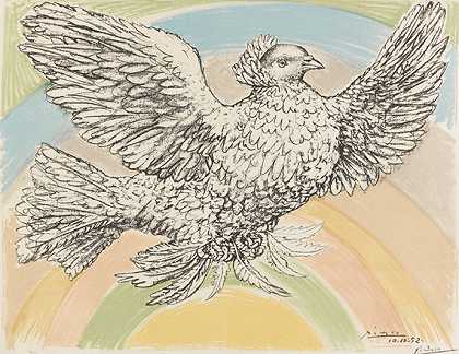鸽子飞翔（彩虹），1952年。 by Pablo Picasso