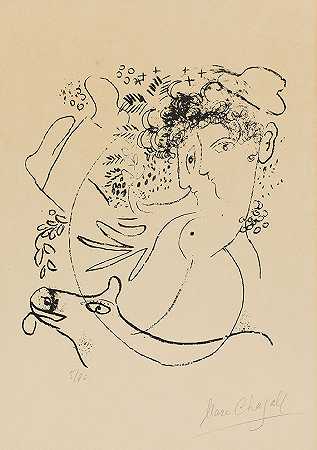 1957年的《两个侧面》。 by Marc Chagall