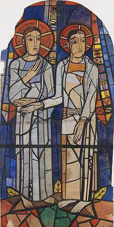 卡西乌斯和弗洛伦蒂乌斯。波恩大教堂地下室玻璃窗的原始处决箱，1930年。 by Heinrich Campendonk