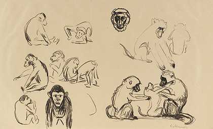 猴子一号和二号，1908年。 by Edvard Munch