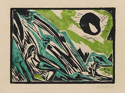 《悬崖上的游泳者》，1938年。 by Ernst Wilhelm Nay