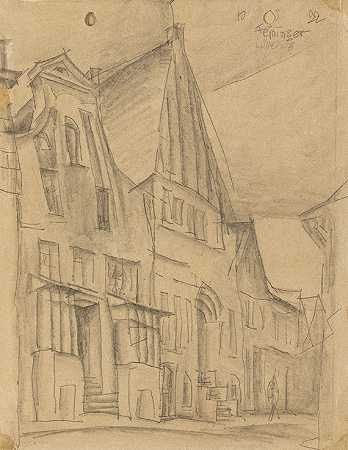 吕内堡，1922年。 by Lyonel Feininger