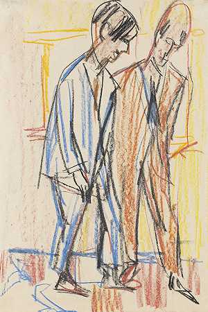 两个人（自画像（？）与鲍尔博士），嗯1923年。 by Ernst Ludwig Kirchner