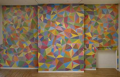 墙面图652，叠加彩色丙烯酸水洗的连续模板，1990年 by Sol LeWitt