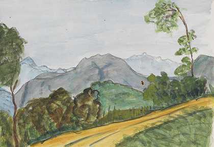 蒙塔尼奥拉附近的景观，大约1920-1925年。 by Hermann Hesse