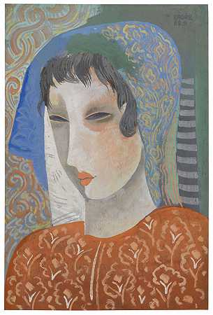 斜视的女孩（女人的头），1930年左右。 by Béla Kádár