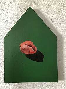 成形帆布油画，绿色三角上的土豆，1990-1999年 by Sven Lukin
