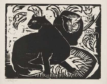 猫II，1914年。 by Karl Schmidt-Rottluff