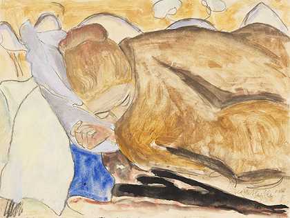 睡眠，1917年。 by Erich Heckel