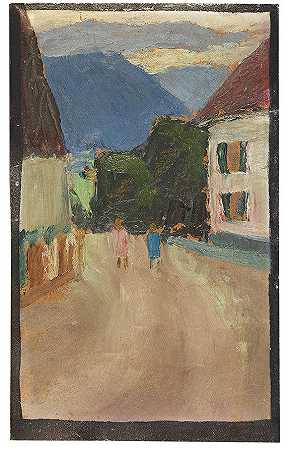 乡村街，1908年。 by Gabriele Münter