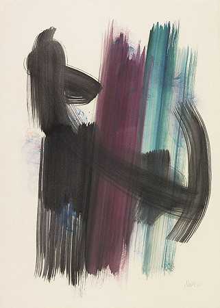 构图黑紫蓝，1969年。 by Fritz Winter