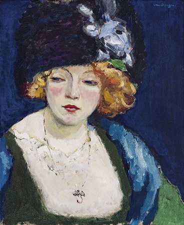 戴帽子的金发女人肖像，约1912年 by Kees van Dongen