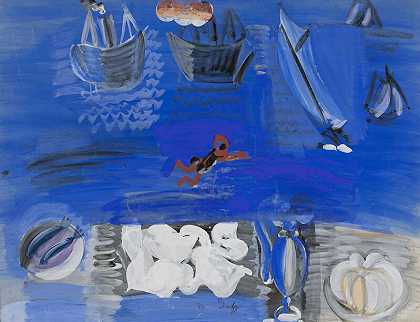 《静物与船》，约1923年 by Raoul Dufy