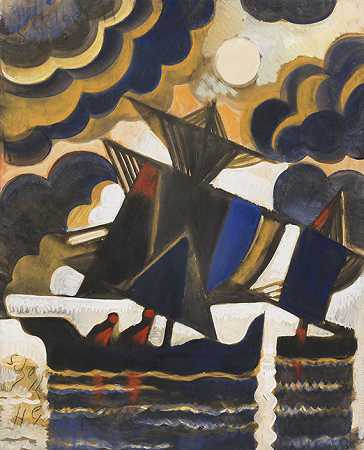 帆船，1925年。 by Hugo Scheiber