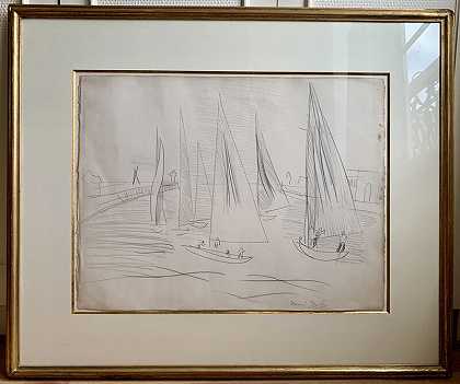 1930年左右，多维尔的帆船出口 by Raoul Dufy