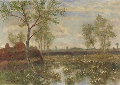 菲舍尔胡德附近的风景（沼地里的春天），1941年。 by Otto Modersohn