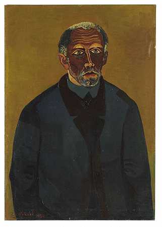 1936年，穿着蓝色夹克的失业男子（工人肖像）。 by Josef Scharl