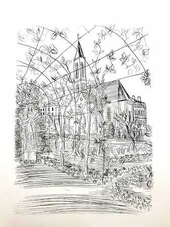 拉乌尔·杜菲（Raoul Dufy）1940年创作的原始蚀刻“教堂” by Raoul Dufy
