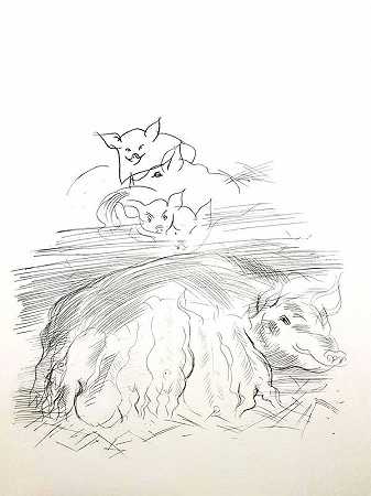 拉乌尔·杜菲（Raoul Dufy）1940年创作的原始蚀刻“农场猪” by Raoul Dufy
