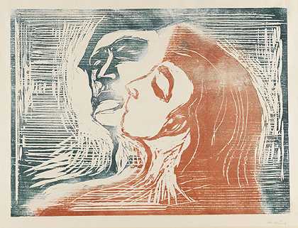 《一头接一头》（男女接吻），1905年。 by Edvard Munch