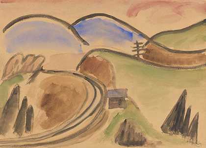 1935/1940年前后的景观（柏格斯特曲线）。 by Gabriele Münter