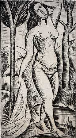 裸体沐浴在树间|裸体沐浴在树上，1919年 by André Derain
