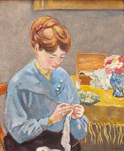 女针织，1922年 by Louis Valtat