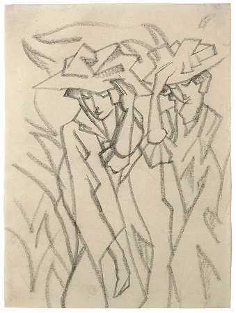 戴帽子的女人，1913年 by August Macke