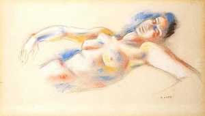 安德烈·洛特（Andre Lhote）于1920年左右创作的原始蜡笔《休息的女人》 by André Lhote