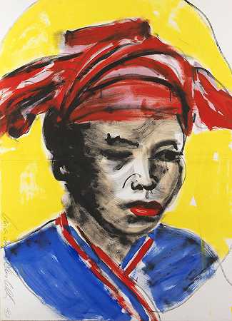 1987年，无标题（戴红帽子的女人）。 by Luciano Castelli