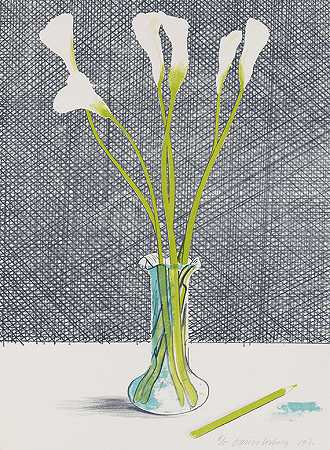 Lillies（Stillife），1987年。 by David Hockney