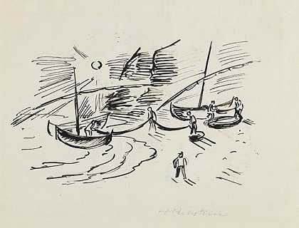 《渔夫的生活》，蒙特罗索，1924年。 by Hermann Max Pechstein