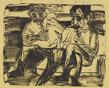 《两个农民》，1922年。 by Ernst Ludwig Kirchner