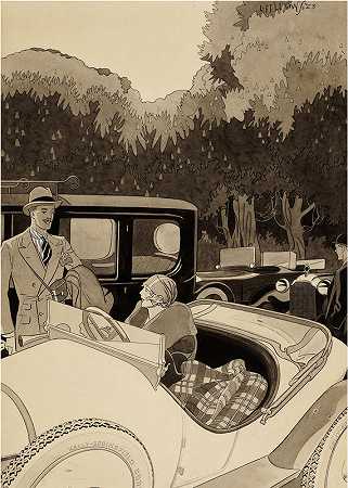 咆哮的20年代古董车-装饰艺术车广告，1923年 by Laurence Fellows
