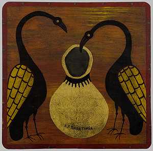 1968年至1972年，无标题（两只带花盆的鸟） by Edward Saidi Tingatinga