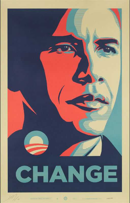 变化——奥巴马（艺术家签名版200，包括候任副总统办公室的COA），2008年 by Shepard Fairey