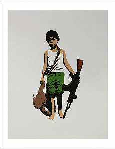 “战争儿童”——帆布上的模板和丙烯酸树脂，2017年 by Plastic Jesus