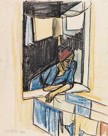《窗边的女人》（蒙特罗索），1924年。 by Hermann Max Pechstein